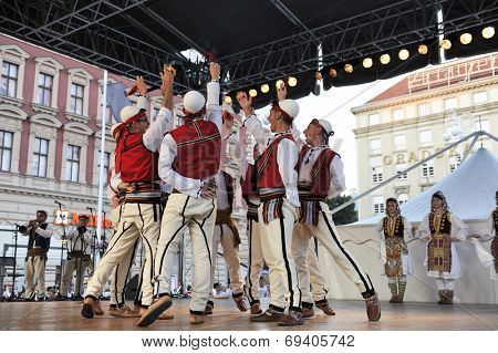 Members of folk group Albanian Culture Society Jahi Hasani from Cegrane, Macedonia during the 48th International Folklore Festival in center of Zagreb,Croatia on July 19,2014