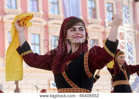 Members of folk group Albanian Culture Society Jahi Hasani from Cegrane, Macedonia during the 48th International Folklore Festival in center of Zagreb,Croatia on July 20,2014