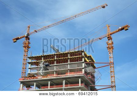 High-rise Building under construction. Construction site.