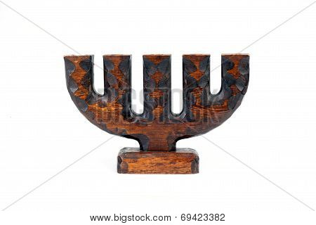Wood Candlestick Isolated On White Background