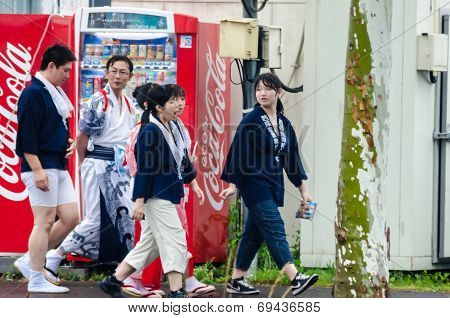 Hotaru ,hokkaido, Japan -26 July 2014 :lots Of Unidentified  People With Yukata (japanese Traditiona