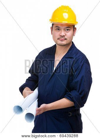 Middle age engineer with construction drawing
