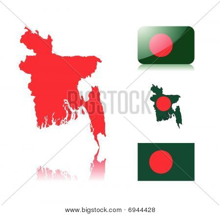 Bangladesh map and flags
