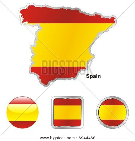 Flagge der Spania in Web-Karte und Schaltflächen Formen