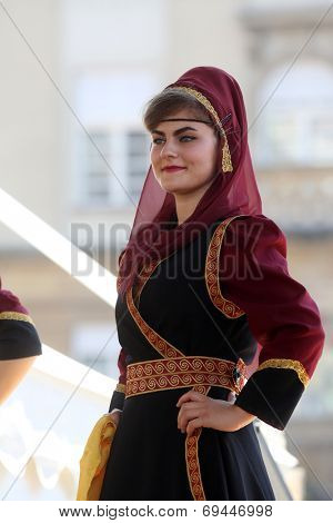 Members of folk group Albanian Culture Society Jahi Hasani from Cegrane, Macedonia during the 48th International Folklore Festival in center of Zagreb,Croatia on July 20,2014