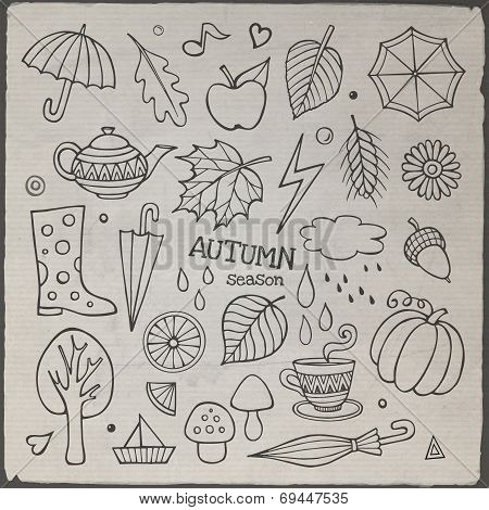 Vector set of different hand drawn autumn elements