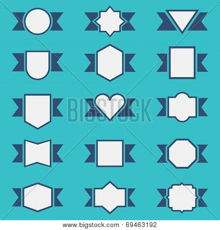 Set of cute flat ribbons, banners, badges and labels in different shapes