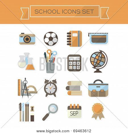 School icons set - Modern colorful flat design on white background