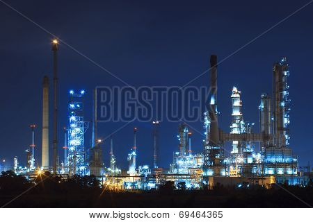 Lighing Landscape Of Oil Refinery Petrochemical In Heavy Industry Estate Use For Power And Energy To