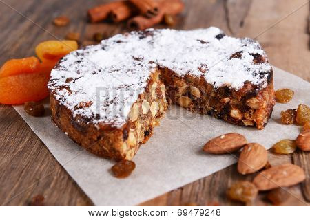 Delicious cake panforte on table close-up