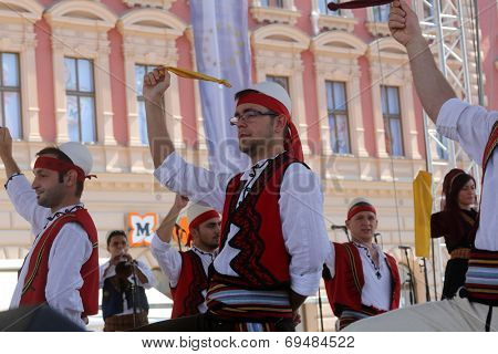 Members of folk group Albanian Culture Society Jahi Hasani from Cegrane, Macedonia during the 48th International Folklore Festival in center of Zagreb,Croatia on July 20,2014