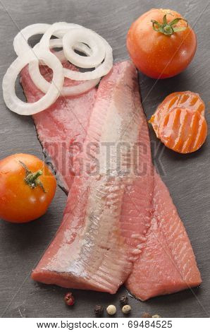 Pink Herring With Vegetable On Slate