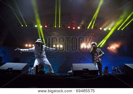 BONTIDA - JUNE 20: THIEVERY CORPORATION performs live at Electric Castle Festival at June 19, 2014 in the Banffy castle in Bontida, Romania