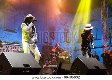 BONTIDA - JUNE 20: THIEVERY CORPORATION performs live at Electric Castle Festival at June 19, 2014 in the Banffy castle in Bontida, Romania