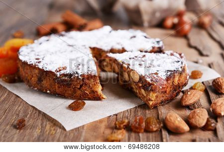 Delicious cake panforte on table close-up