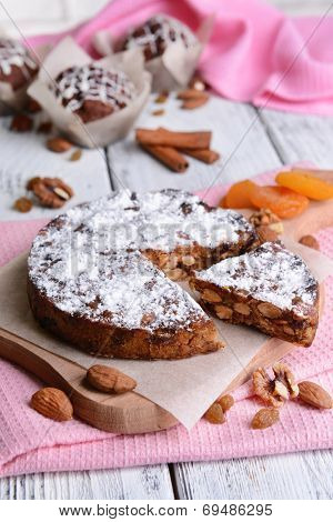 Delicious cake panforte on table close-up