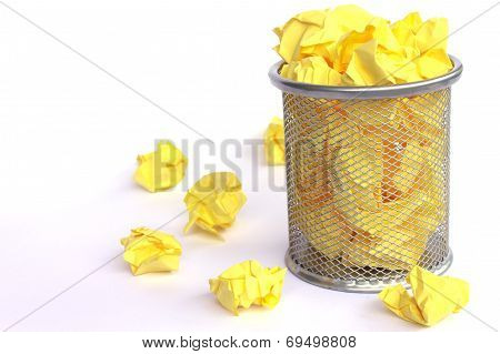 Garbage Bin With Paper Waste Isolated On White