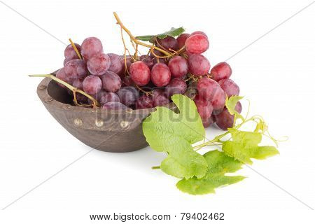 Fresh Red Grapes In Wood Bown