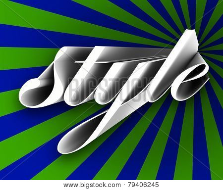 Style word in 3d letters on a blue and green background to illustrate trends and fads that are in vogue and represent new concepts in beauty
