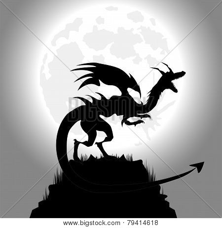 dragon in the night and full moon