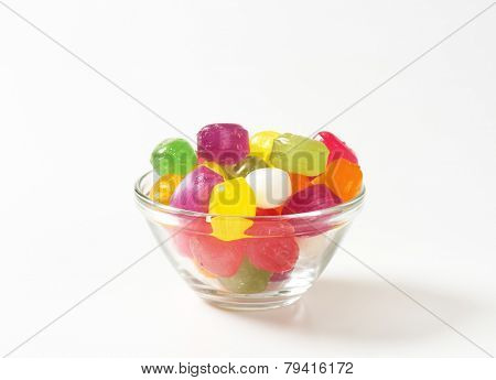 colorful fruit beans in the glass bowl