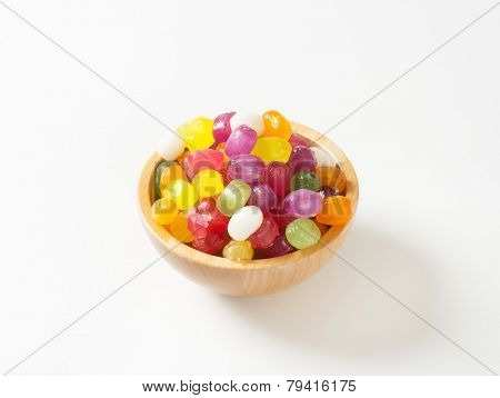 wooden bowl of fruit color candy