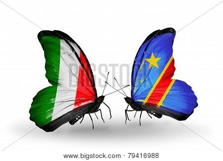 Two Butterflies With Flags On Wings As Symbol Of Relations Italy And Kongo