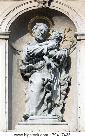 VIENNA, AUSTRIA - OCTOBER 10: Saint Joseph on baroque Jesuits church. The church was built between 1623 and 1627. in Vienna, Austria on October 10, 2014.