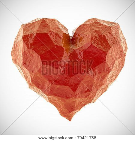 Red heart stone on Valentine's Day isolated white background
