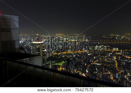Panorama Of Osaka Skyline At Night