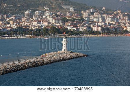 The view from the castle on the Ligthouse. Alanya Turkey