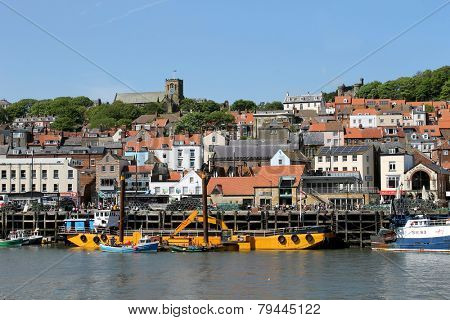 SCARBOROUGH HARBOR, SCARBOROUGH, NORTH YORKSHIRE, ENGLAND - 19th May 2014: Scarborough harbor on the 19th of May 2014. Scarborough town is a popular tourist destination every summer.