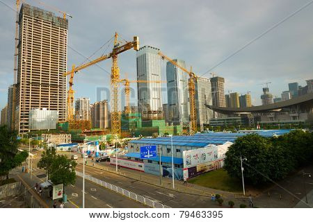 SHENZHEN - OCT 20: ShenZhen downtown on October 20, 2014 in Shenzhen, China. ShenZhen is regarded as one of the most successful Special Economic Zones.
