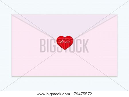 Vector Red Heart With Envelope Pink