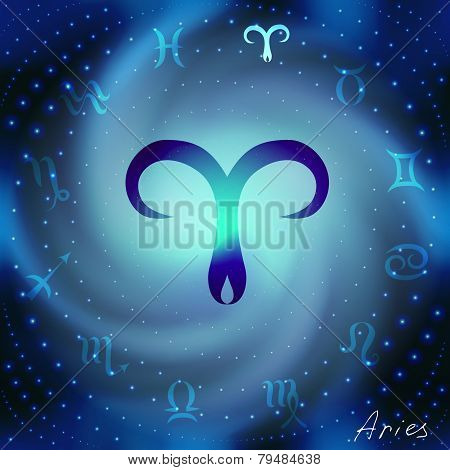 Space spiral with astrological Aries symbol