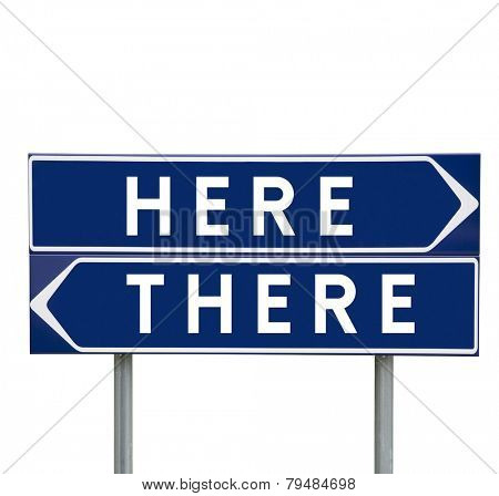 Here or There choise on Road Signs isolated