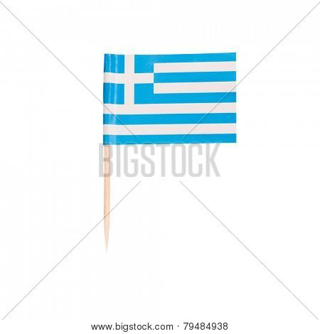 Toothpick Flag Greece. Paper Greek flag . Isolated on white background