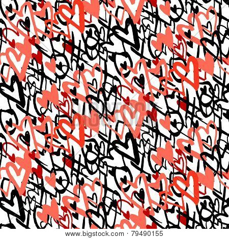 Pattern with hand painted hearts
