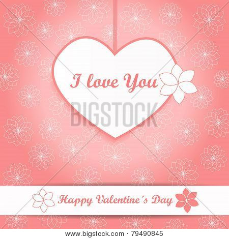 Valentine Background - Heart And Flowers - Pink Vector