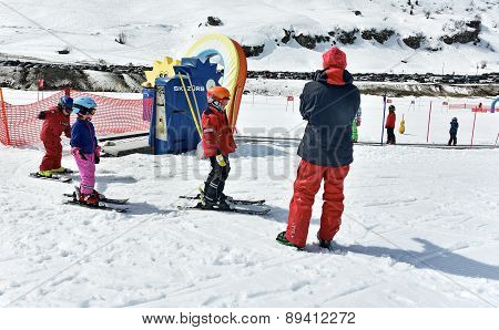 Kids Skiing In An Austria Ski School