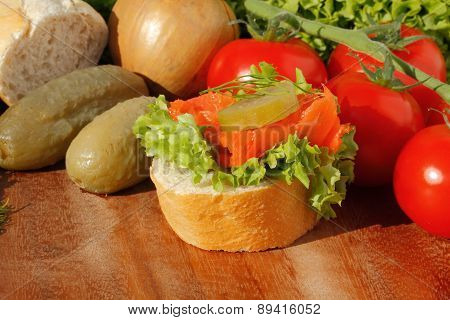 Slice Of Baguette With Pollock Fillet