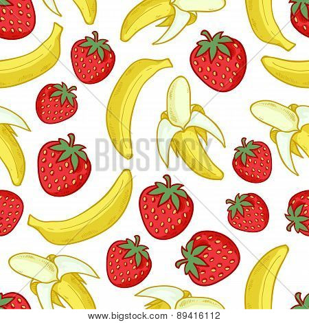 Strawberries and bananas seamless pattern.