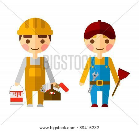 Construction workers on white.