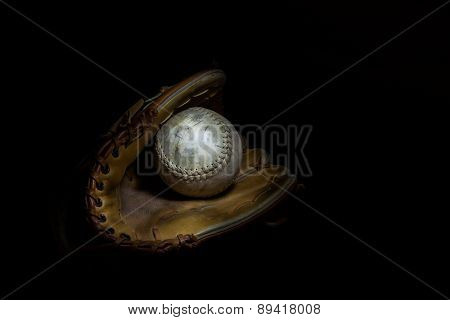 Softball And Glove In Sepia