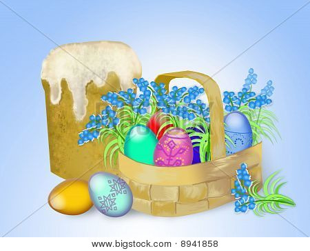 Uova di Pasqua e fiori di primavera