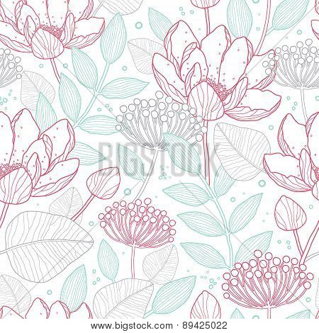 Vector modern line art florals seamless pattern background