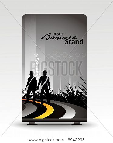 een rolup-display met stand spandoekontwerp sjabloon