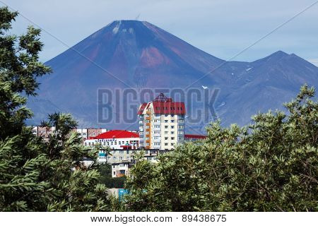 Petropavlovsk-Kamchatsky City And Avacha Volcano. Far East, Russia