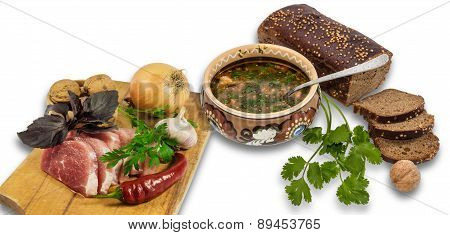 Bowl Of Soup And Ingredients For Cooking
