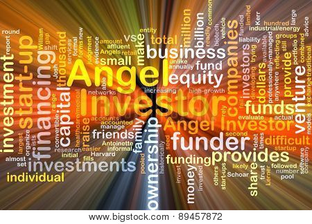 Background concept wordcloud illustration of angel investor many language glowing light